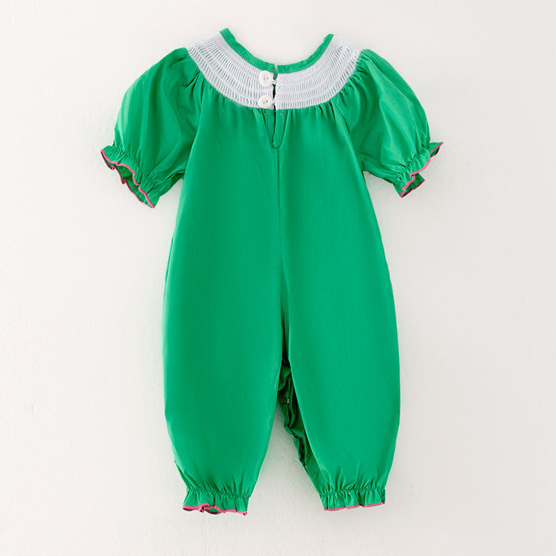 (In Stock L26-4-2)Baby Girls Christmas Embroidery Smocked Romper