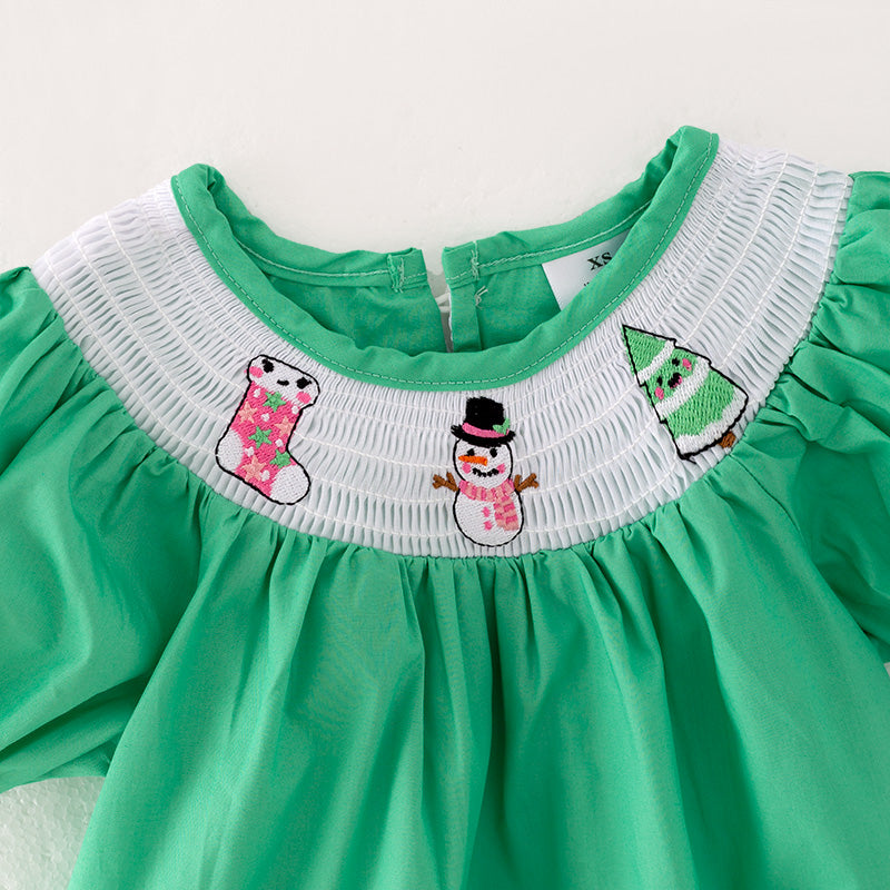 (In Stock L37-3-1)Girls Christmas Embroidery Smocked Dress