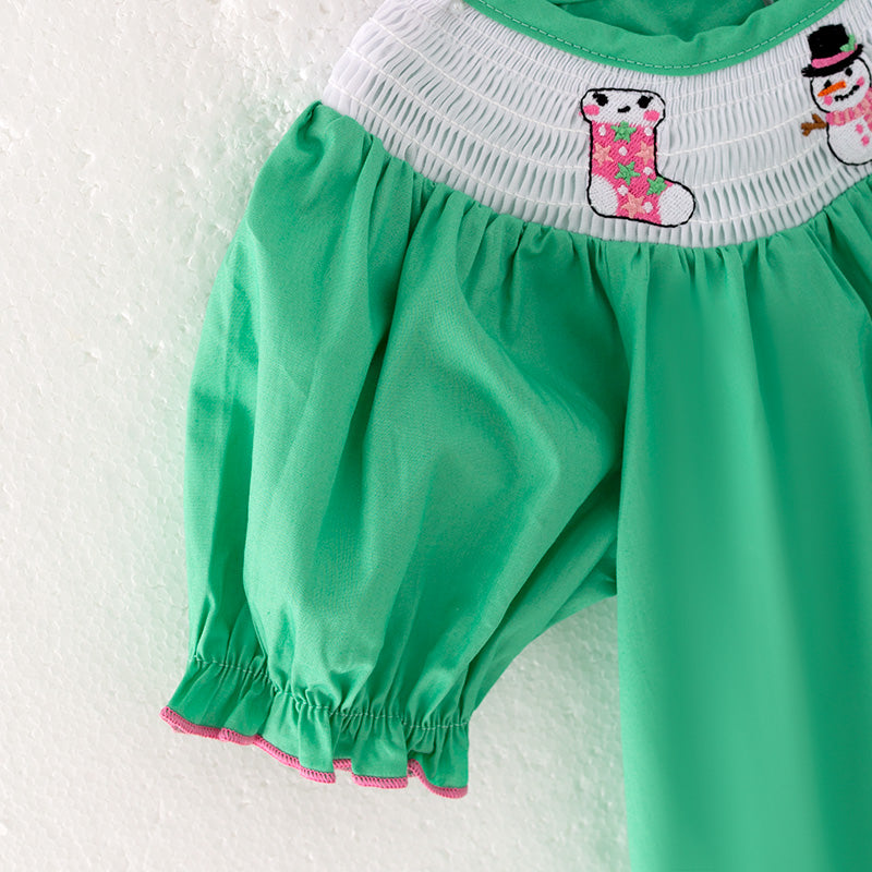 (In Stock L37-3-1)Girls Christmas Embroidery Smocked Dress