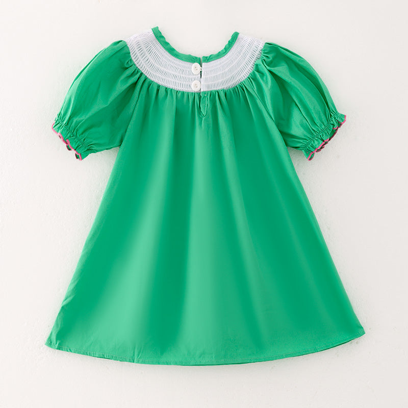 (In Stock L37-3-1)Girls Christmas Embroidery Smocked Dress