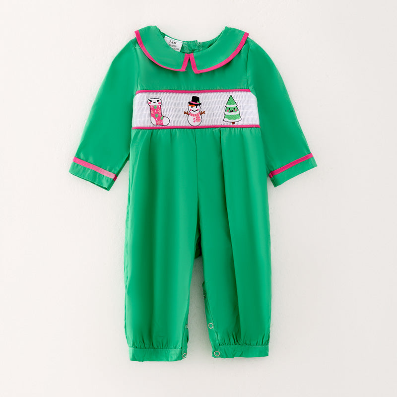 (In Stock)Baby Girls Christmas Embroidery Smocked Romper(Nose problem)