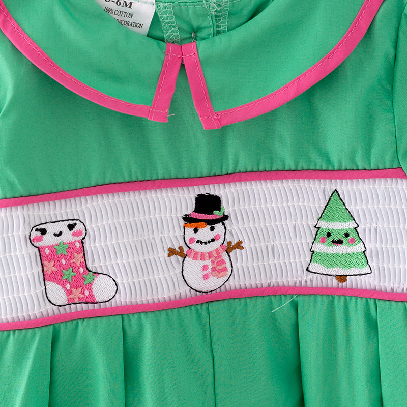 (In Stock)Baby Girls Christmas Embroidery Smocked Romper(Nose problem)