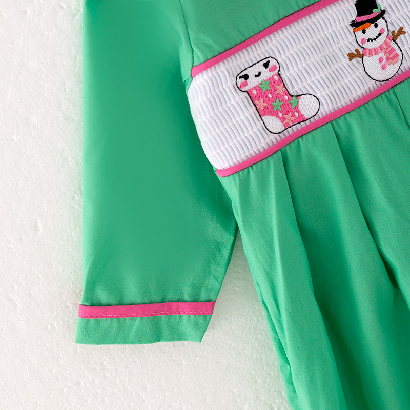 (In Stock)Baby Girls Christmas Embroidery Smocked Romper(Nose problem)