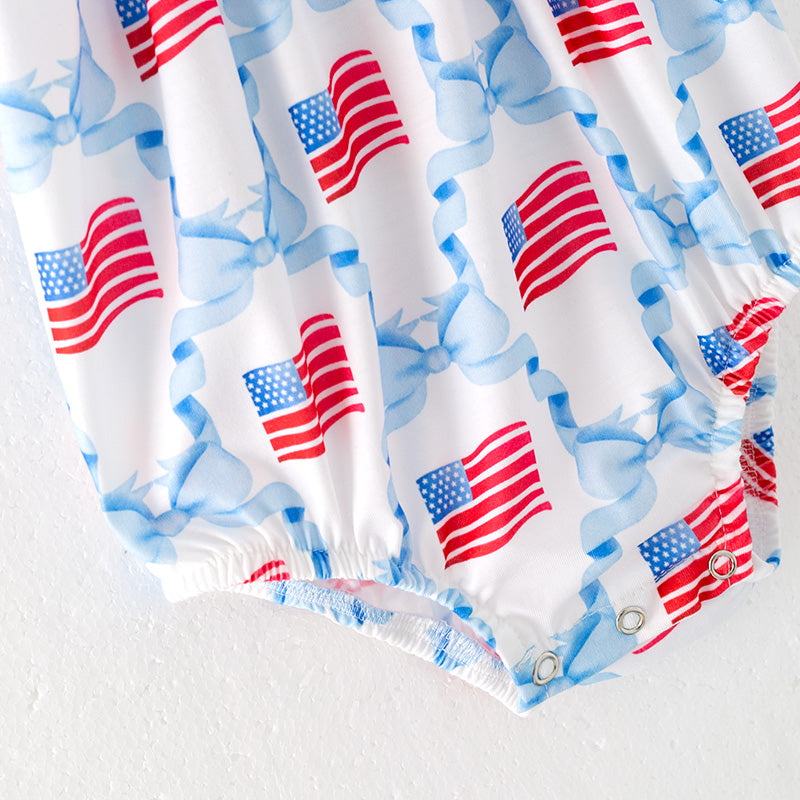 (In Stock)Toddler Girls Patriotic Embroidery Smocked Romper