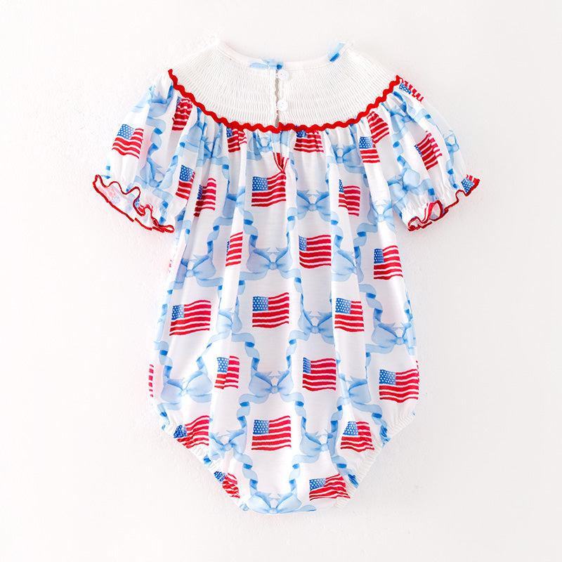 (In Stock)Toddler Girls Patriotic Embroidery Smocked Romper