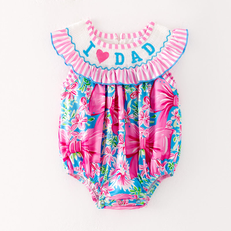 (Pre Order)Toddler Girls Spring and Summer I♥DAD Embroidery Smocked Romper