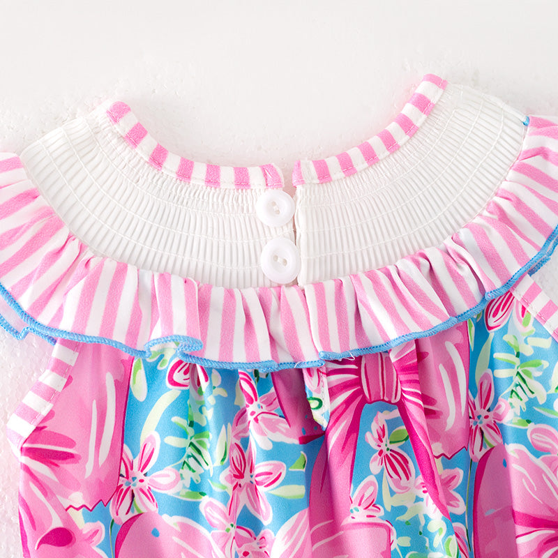 (Pre Order)Toddler Girls Spring and Summer I♥DAD Embroidery Smocked Romper