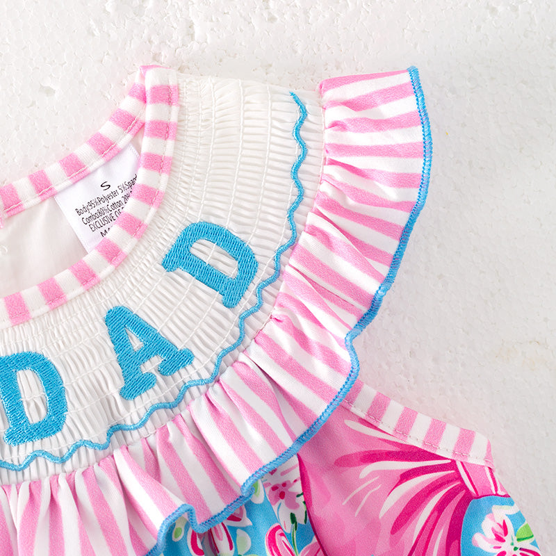(In Stock)Girls Spring and Summer I♥DAD Embroidery Smocked Dress