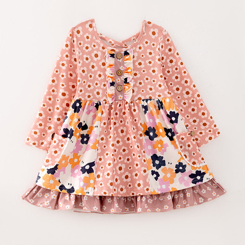 (In Stock E31-5-2)Girls Halloween Floral Print Dress