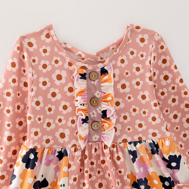 (In Stock E31-5-2)Girls Halloween Floral Print Dress