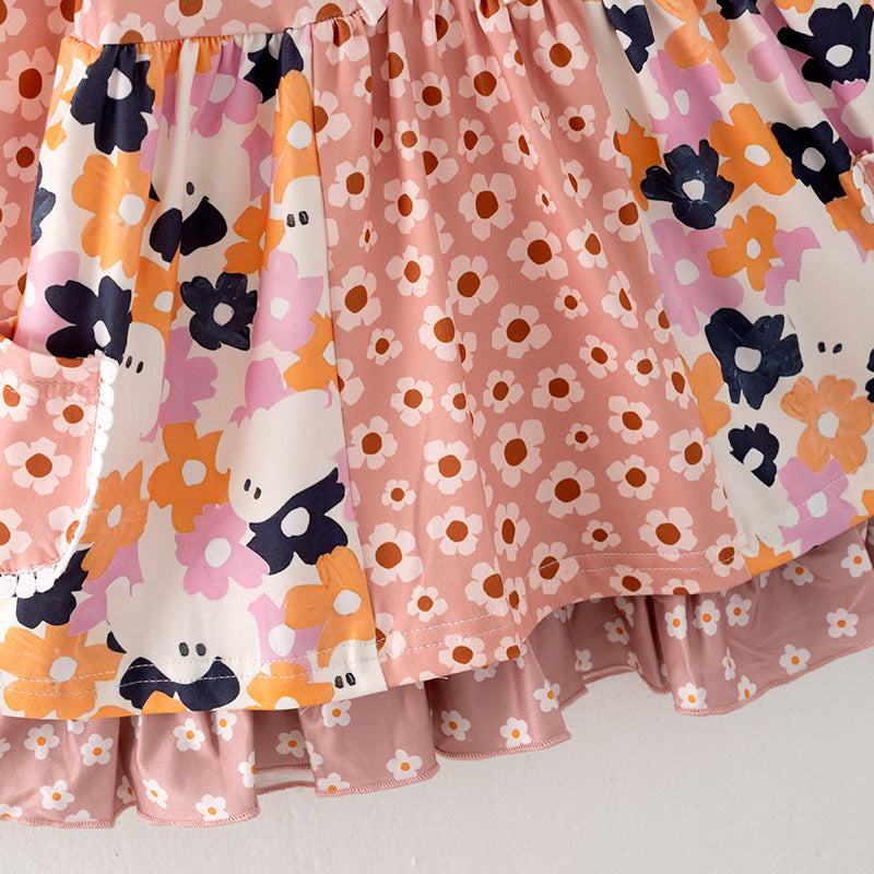 (In Stock E31-5-2)Girls Halloween Floral Print Dress