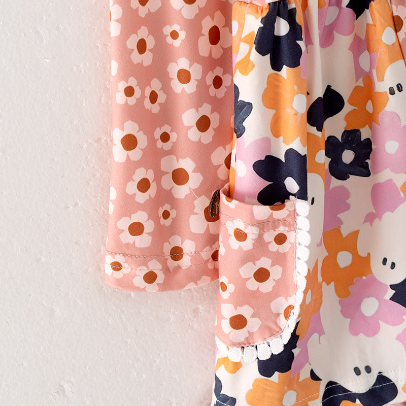 (In Stock E31-5-2)Girls Halloween Floral Print Dress