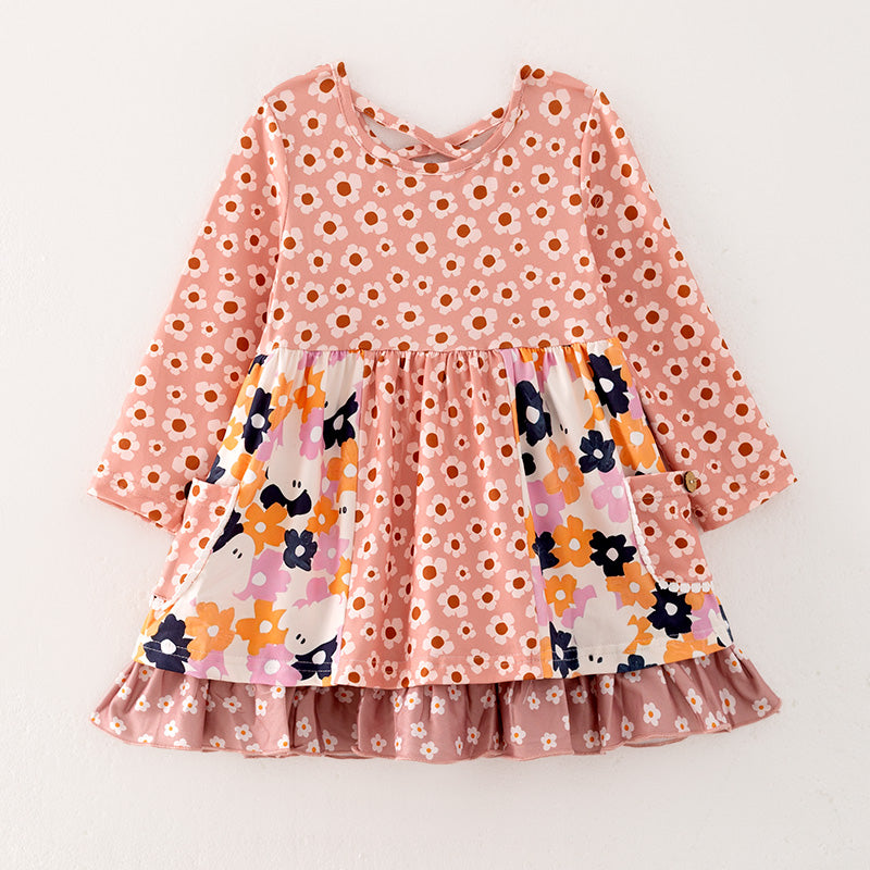 (In Stock E31-5-2)Girls Halloween Floral Print Dress