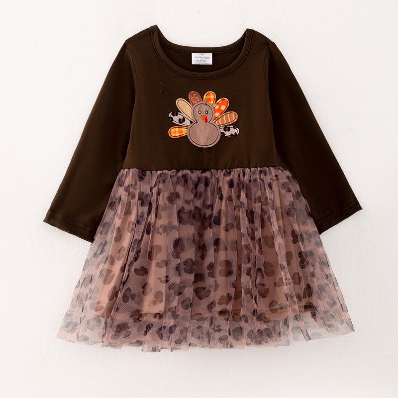 (In Stock Q5-1-2)Girls Thanksgiving Applique Tulle Dress