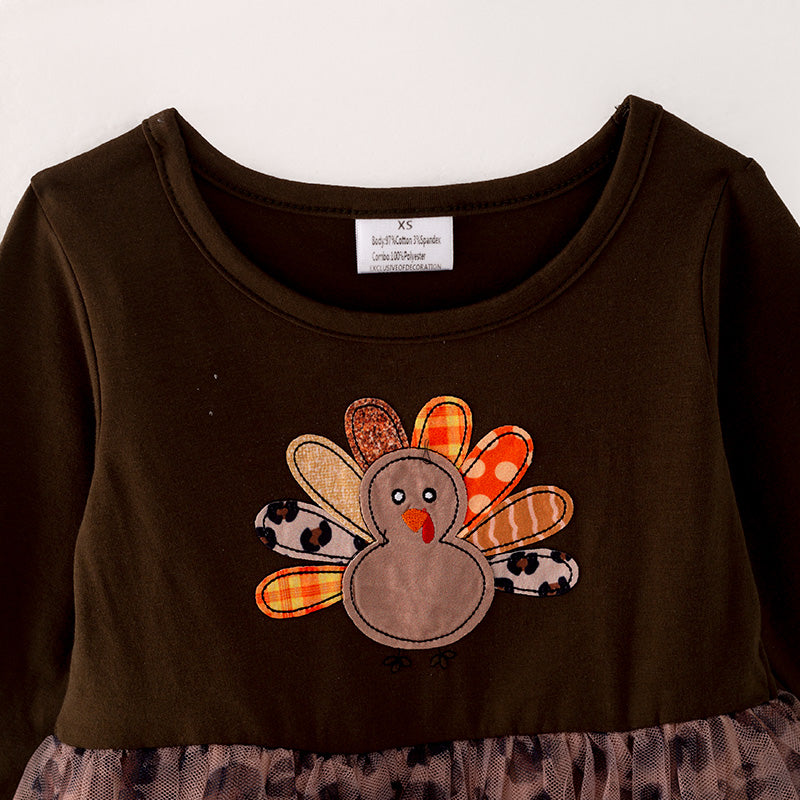 (In Stock Q5-1-2)Girls Thanksgiving Applique Tulle Dress
