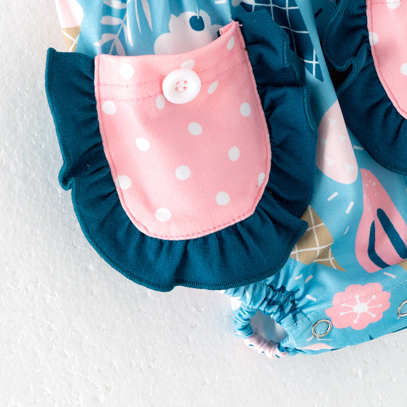 (In Stock)Toddler Girls Spring and Summer Ice Cream Print Romper