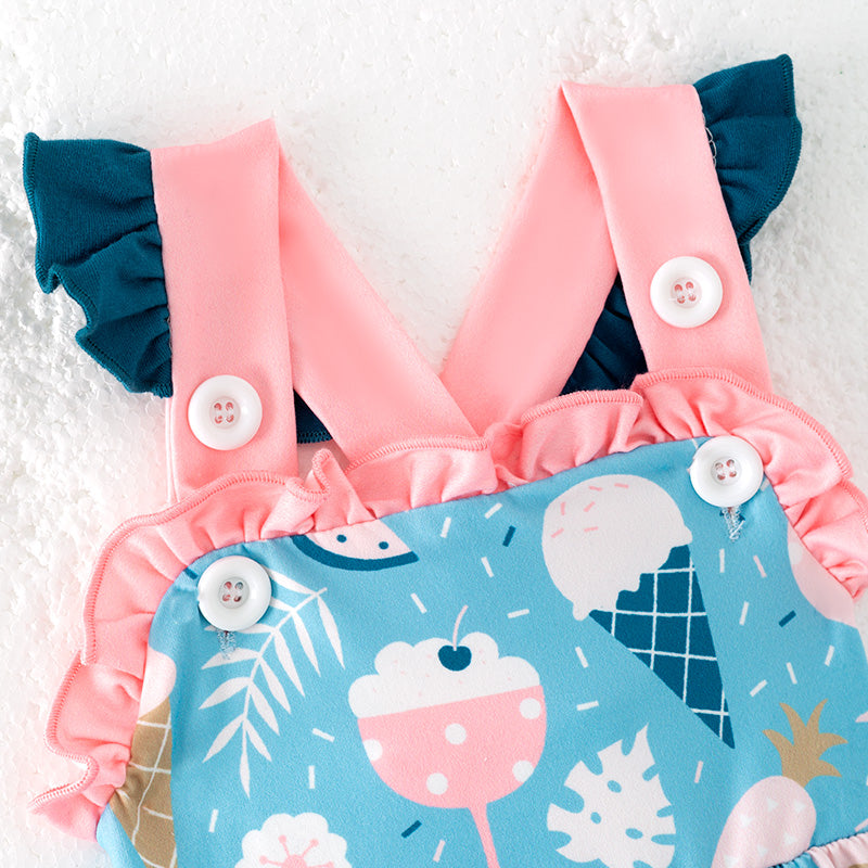 (In Stock)Toddler Girls Spring and Summer Ice Cream Print Romper