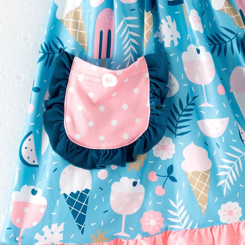 (In Stock)Girls Spring and Summer Ice Cream Print Slip Dress