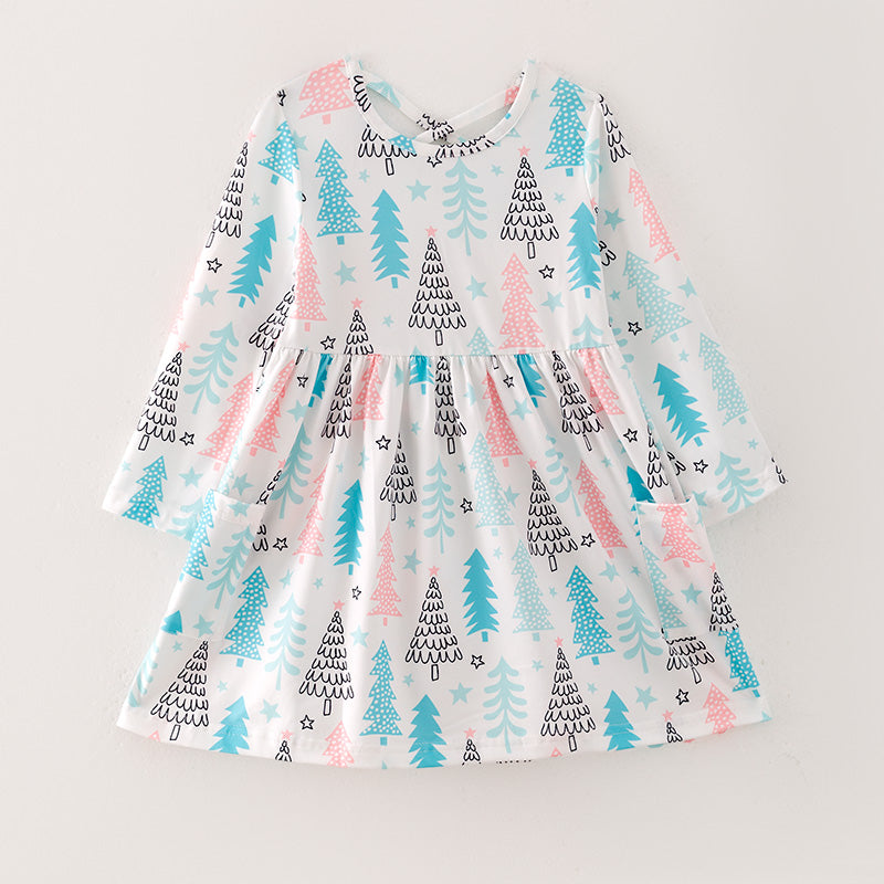 (In Stock L8-3-2)Girls Christmas Print Dress