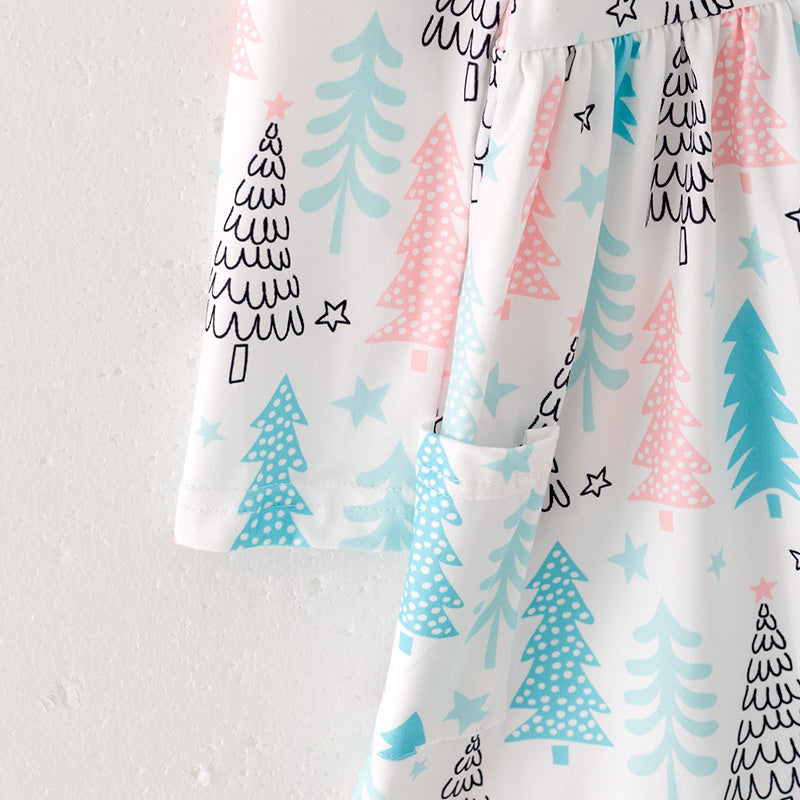 (In Stock L8-3-2)Girls Christmas Print Dress