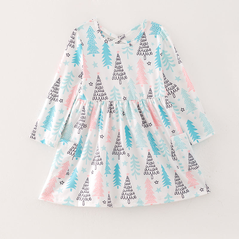 (In Stock L8-3-2)Girls Christmas Print Dress