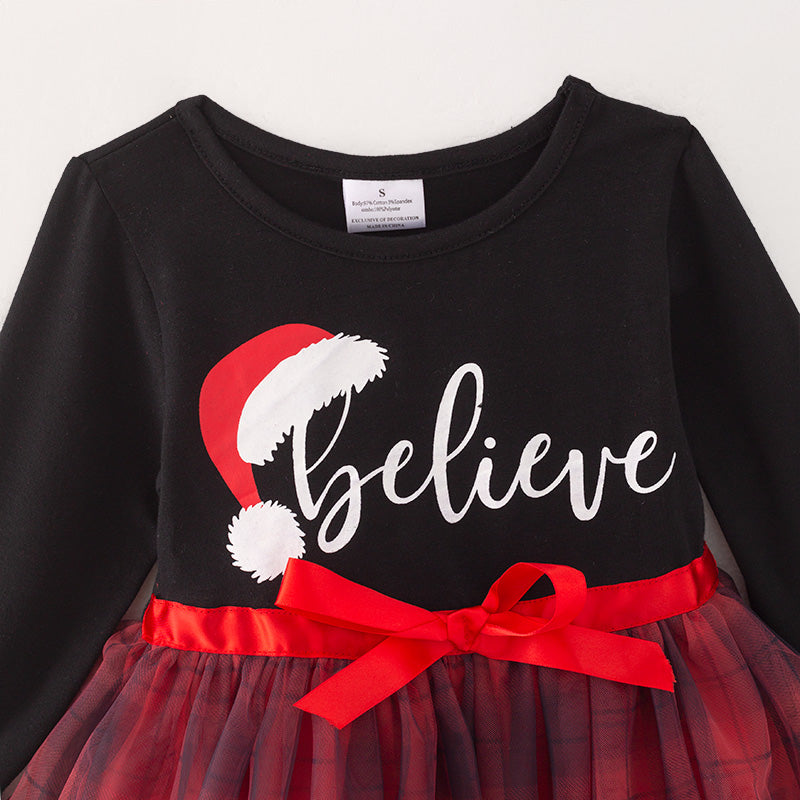 (In Stock A4-7-2)Girls Christmas Print Tulle Dress