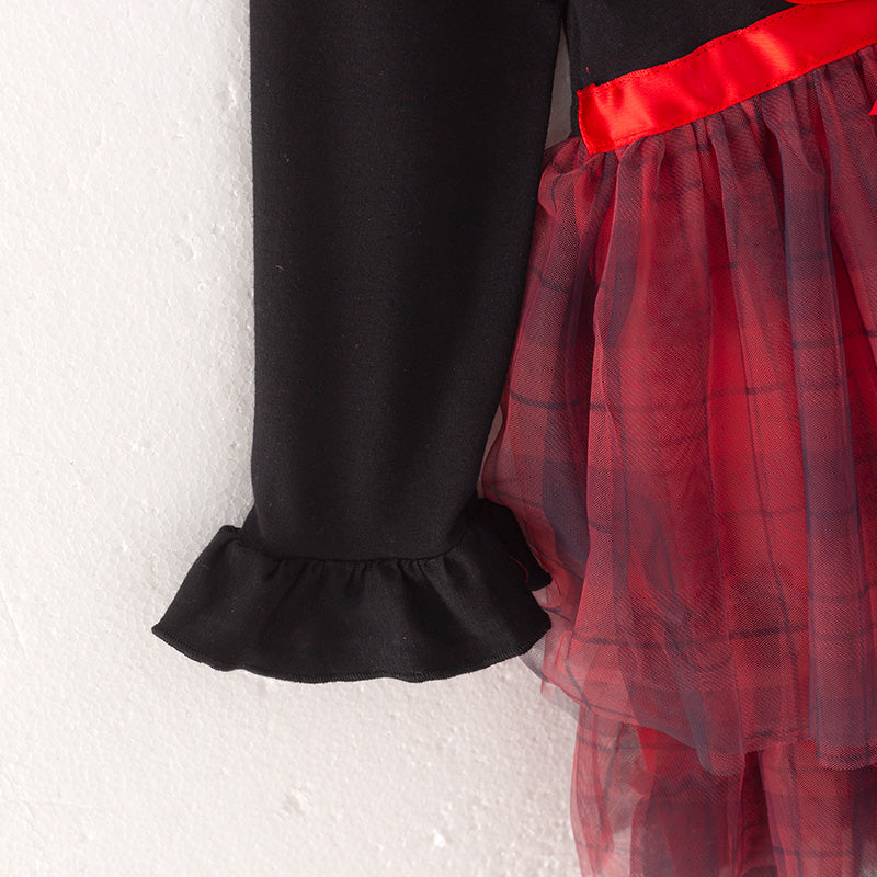 (In Stock A4-7-2)Girls Christmas Print Tulle Dress