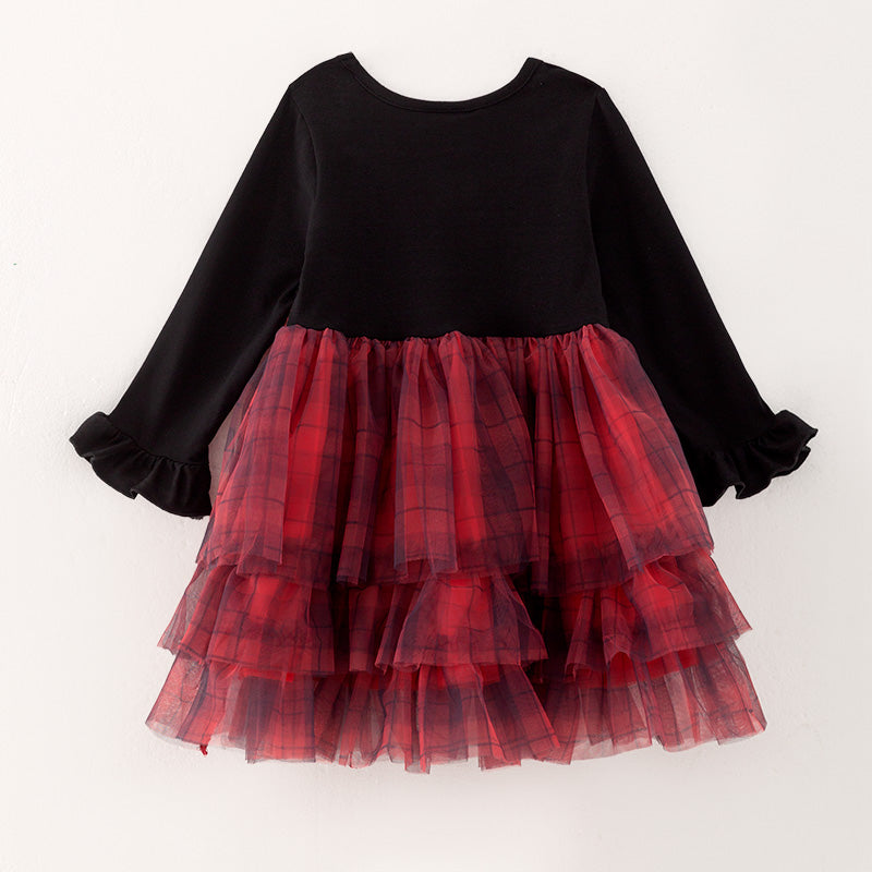 (In Stock A4-7-2)Girls Christmas Print Tulle Dress