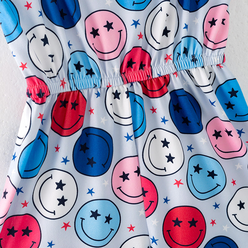 (In Stock)Girls Patriotic Print Jumpsuit 3 Pcs