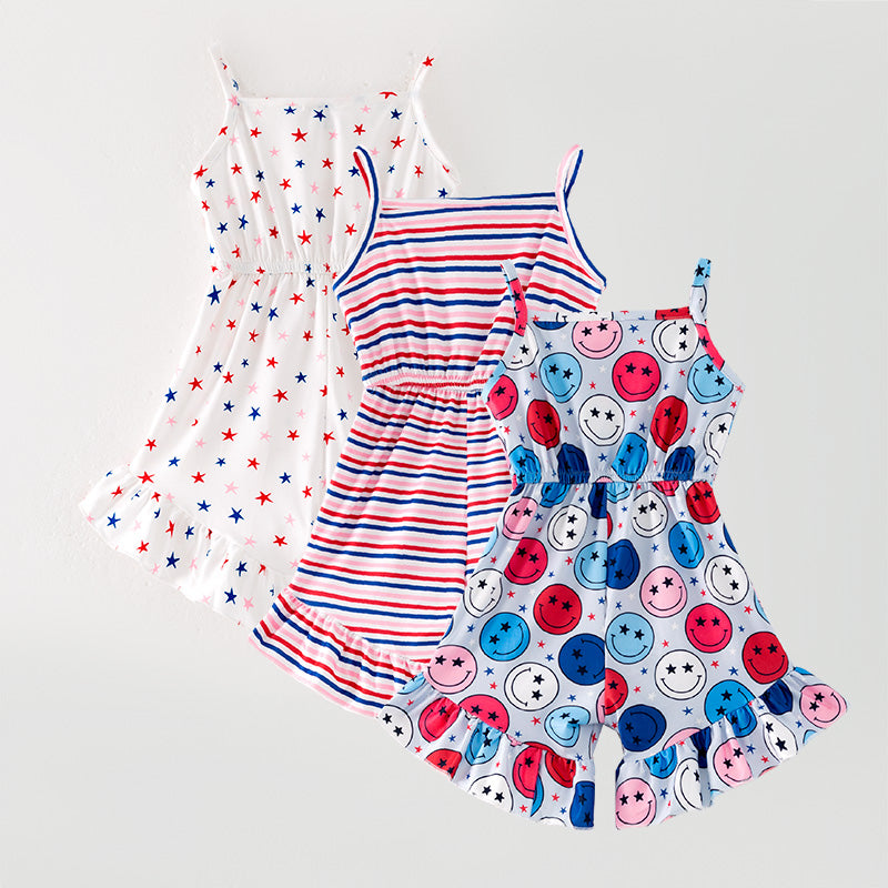 (In Stock)Girls Patriotic Print Jumpsuit 3 Pcs