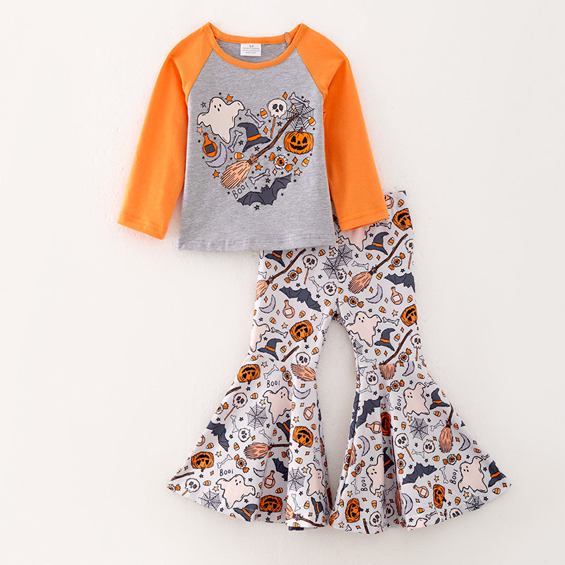 (In Stock E31-2-2)Girls Halloween Print Outfit Set