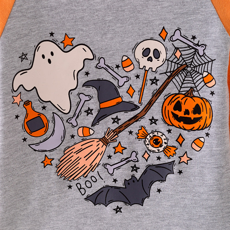 (In Stock E31-2-2)Girls Halloween Print Outfit Set