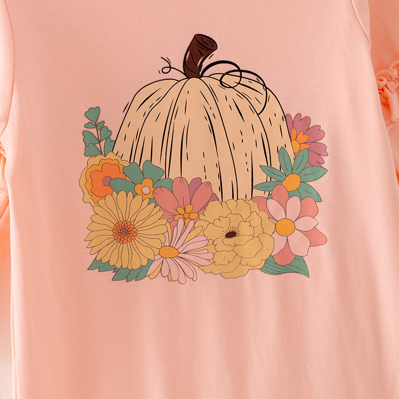 (In Stock E7-4-1)Girls Fall Pumpkin Print Romper
