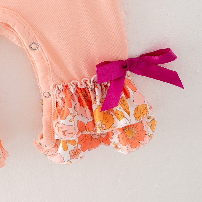 (In Stock E7-4-1)Girls Fall Pumpkin Print Romper