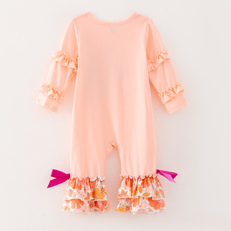(In Stock E7-4-1)Girls Fall Pumpkin Print Romper