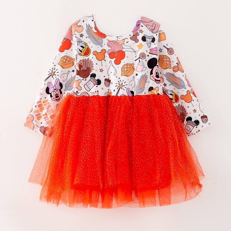 (In Stock E31-2-2)Girls Halloween Print Tulle Dress