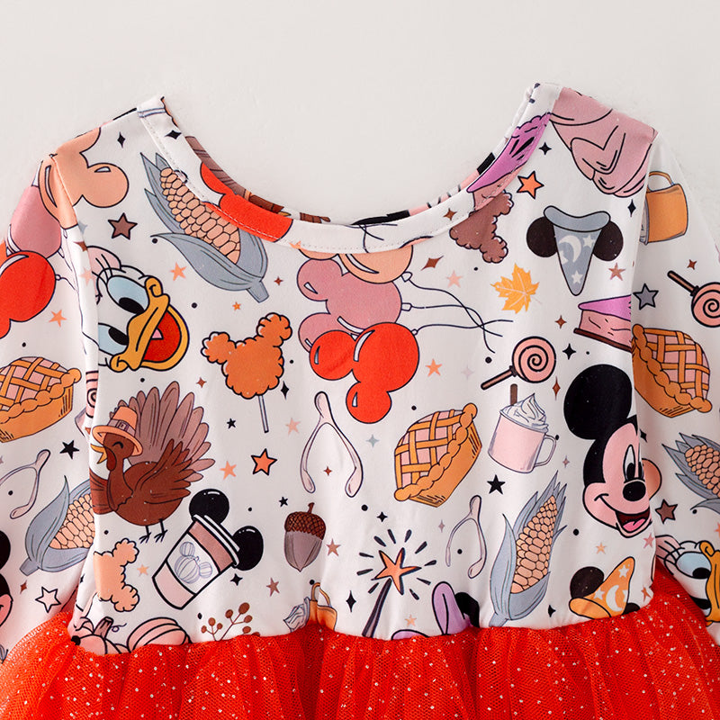 (In Stock E31-2-2)Girls Halloween Print Tulle Dress