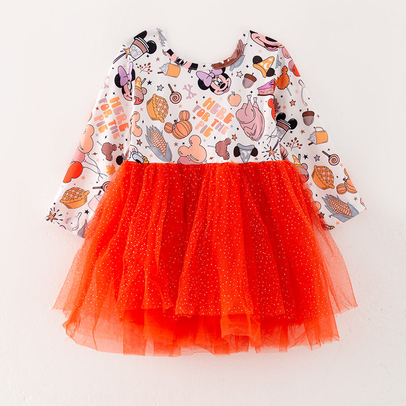 (In Stock E31-2-2)Girls Halloween Print Tulle Dress
