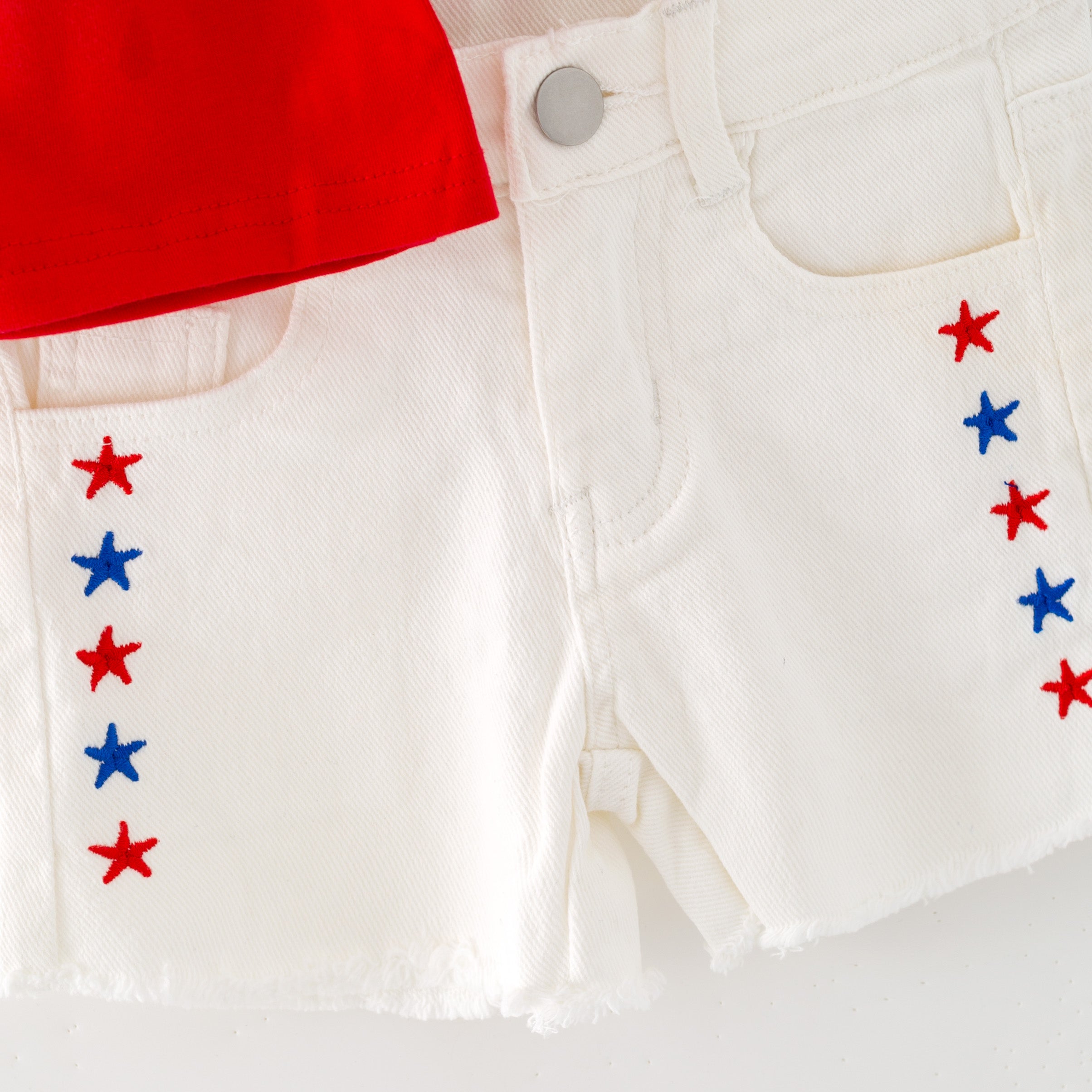 (In Stock)Girls Patriotic USA Sequin Denim Shorts Set