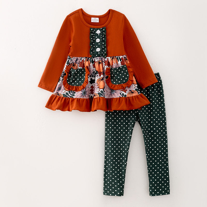 (In Stock E31-4-2)Girls Halloween Print Outfit Set