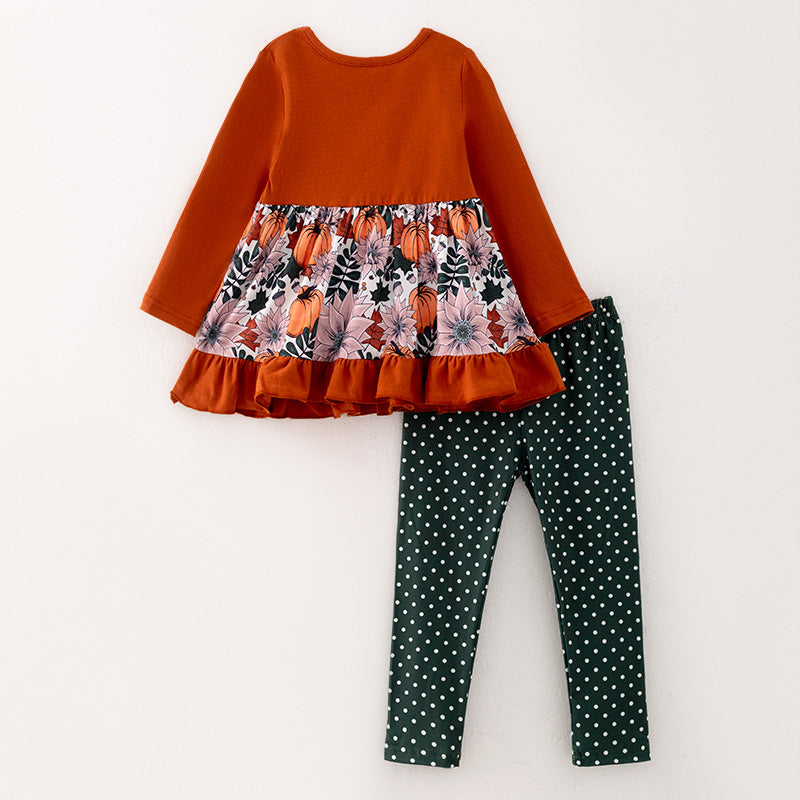 (In Stock E31-4-2)Girls Halloween Print Outfit Set