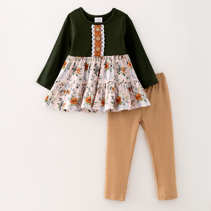 (In Stock E31-4-3)Girls Halloween Print Outfit Set