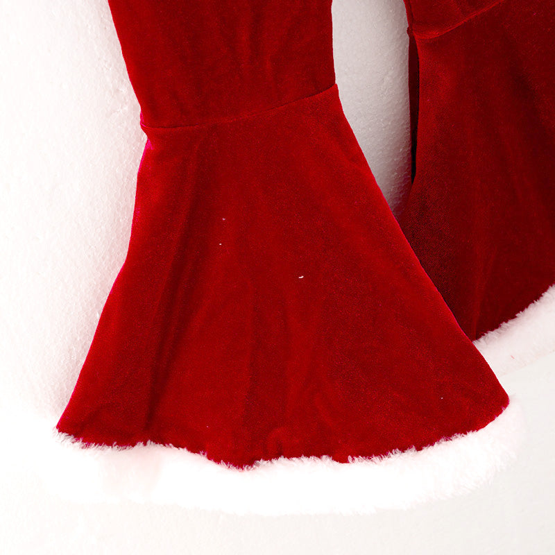 (In Stock L26-4-2)Girls Christmas Red Velvet Santa Suit