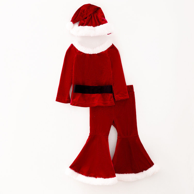 (In Stock L26-4-2)Girls Christmas Red Velvet Santa Suit