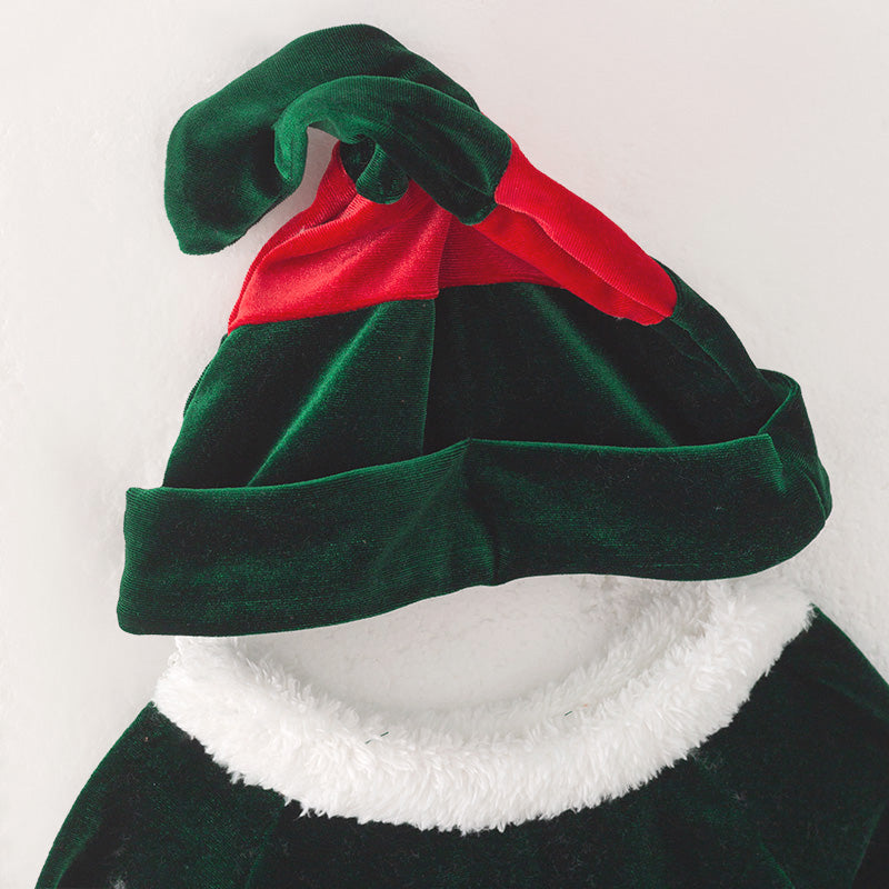 (In Stock E2-1-2)Girls Christmas Green Velvet Santa Suit