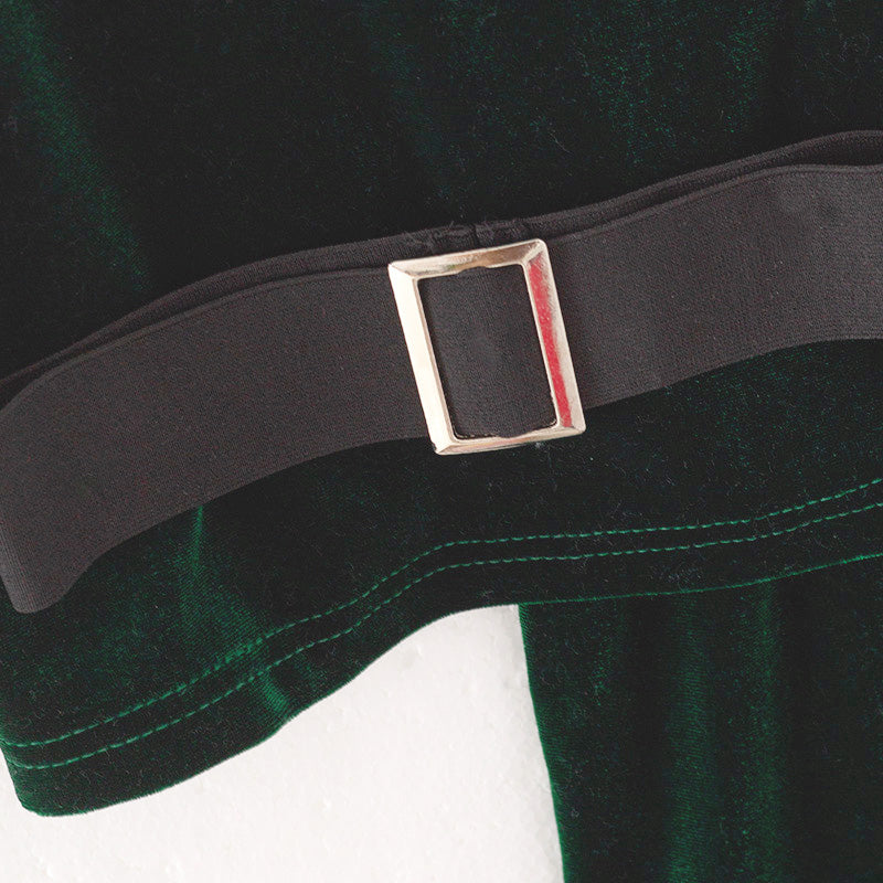 (In Stock E2-1-2)Girls Christmas Green Velvet Santa Suit