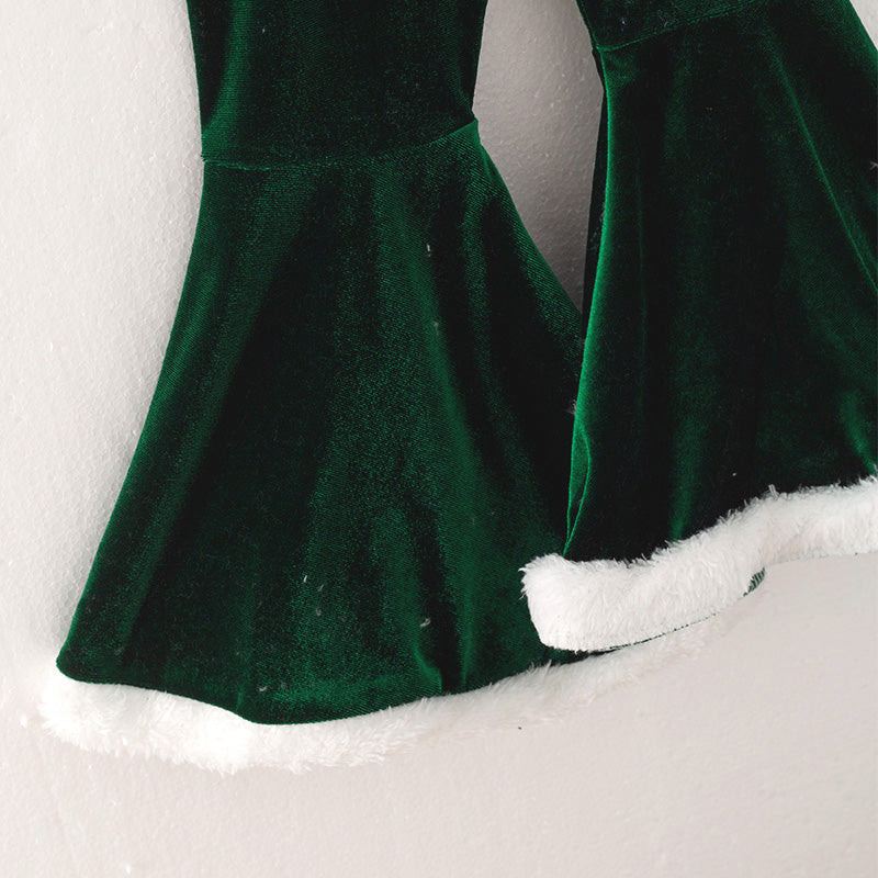 (In Stock E2-1-2)Girls Christmas Green Velvet Santa Suit