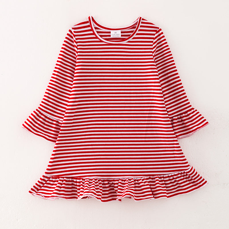 (In Stock A4-8-1)Girls Christmas Red Stripe Dress