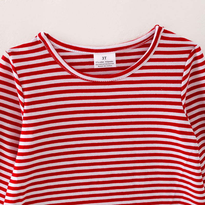 (In Stock A4-8-1)Girls Christmas Red Stripe Dress