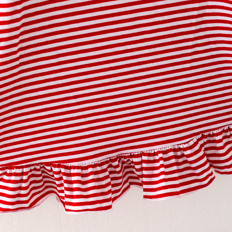 (In Stock A4-8-1)Girls Christmas Red Stripe Dress